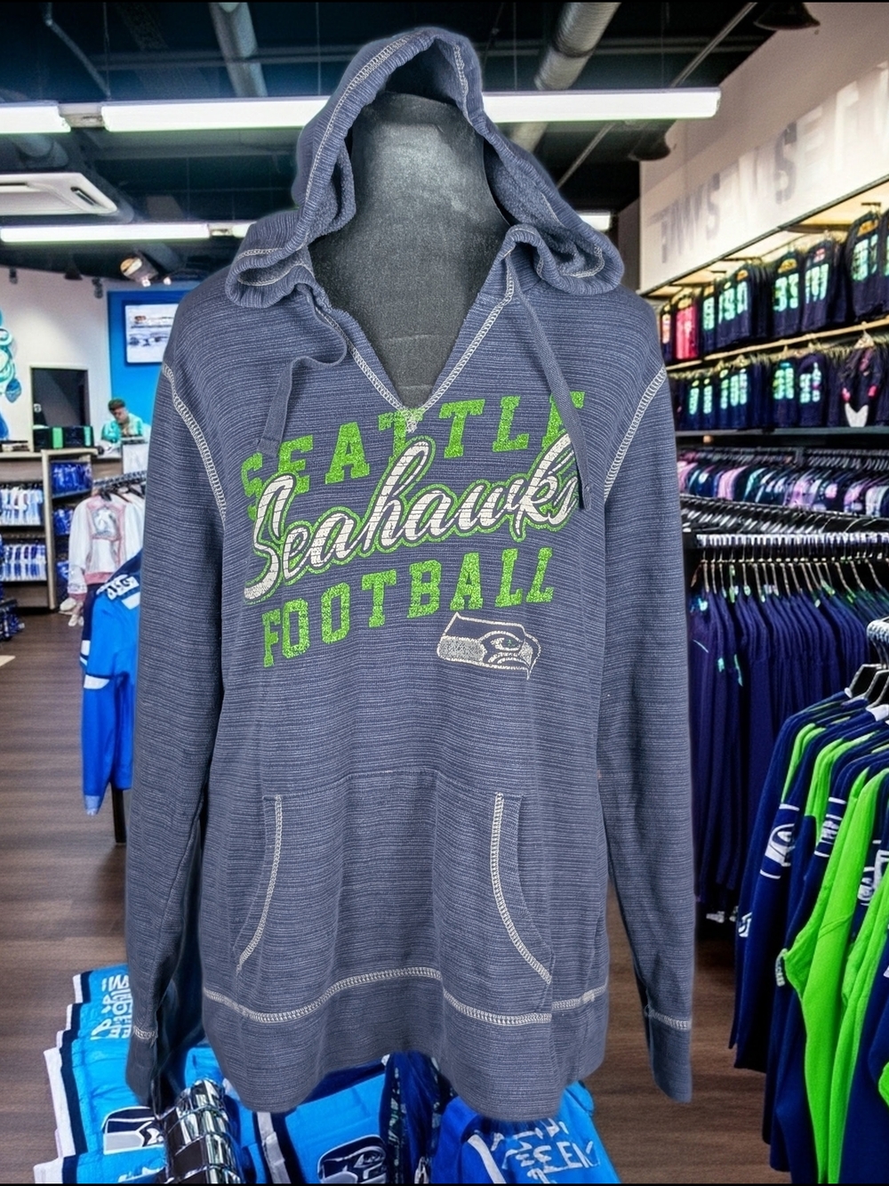 NFL Seattle Seahawks Heather Gray Hoodie with Neon Green Logo